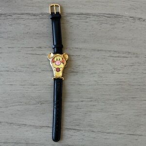 Black Leather Watch with Tigger Face
